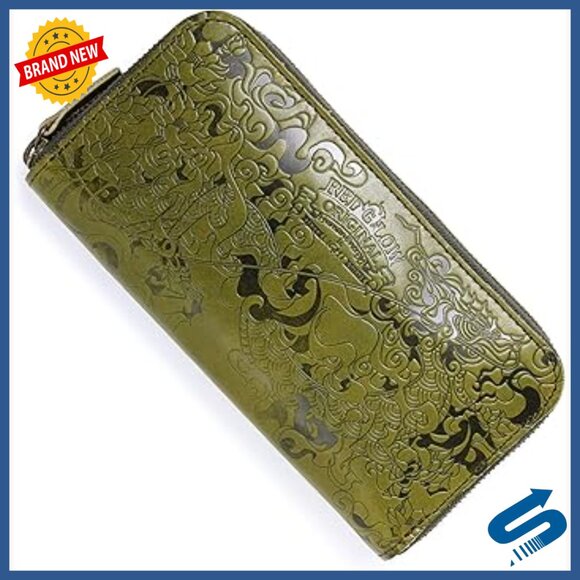 Men's Genuine Leather Long Wallet with Dragon Embossed Design Large Capacity
